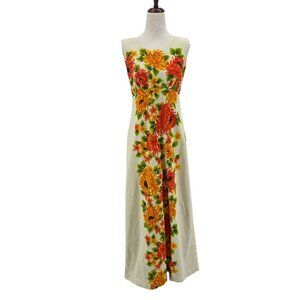 Vintage Pomare Womens XS Dress Hawaiian Floral Sleeveless Maxi A-line Tropical